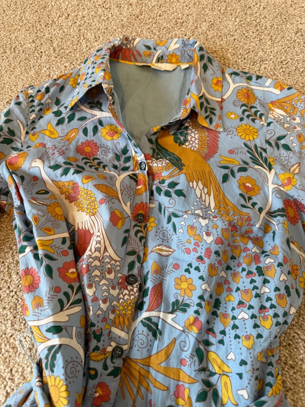 Boden kitty shirt dress dusty blue enchanting peacock size 6P boho - Picture 3 of 3